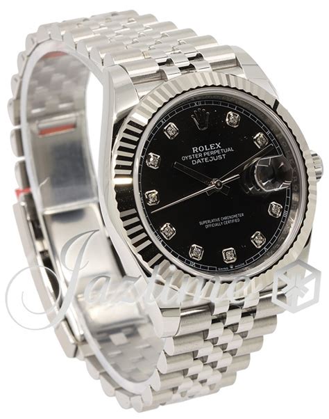 Rolex 2022 Datejust 41mm 126334 Fluted Bezel Black Diamond Dial Jubilee