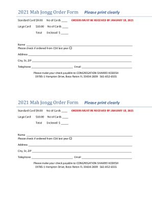 Fillable Online 2021 Mah Jongg Order Form Please Print Clearly