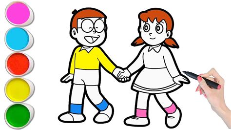 Doremon Nobita And Shizuka Drawing Painting Coloring For Kids