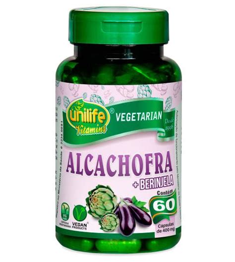 Alcachofra Berinjela 60 cápsulas de 400mg Unilife Fitoterápicos