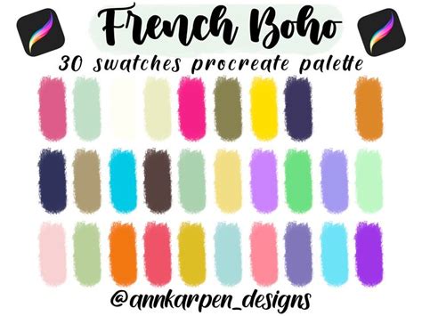 French Boho Procreate Palette Hex Handpicked Colors Instant