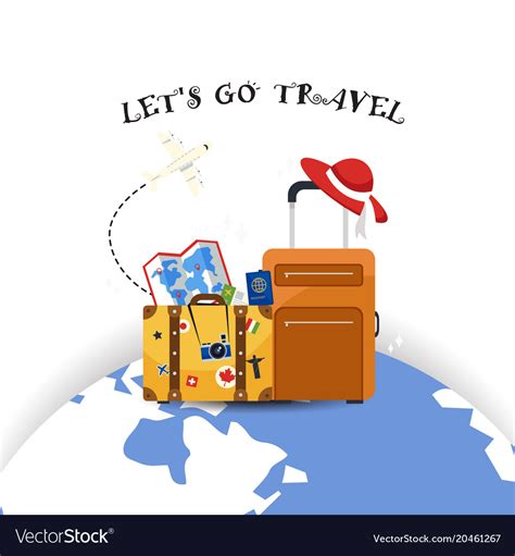 Lets Go Travel Baggage Earth Background Im Vector Image