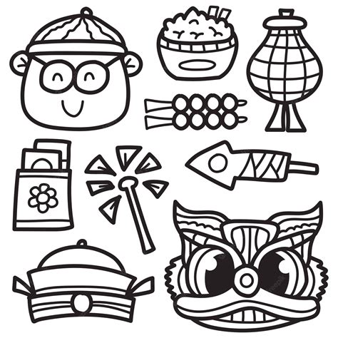 La Cultura China Kawaii Dibujos Animados Doodle Diseño Para Colorear Vector Premium