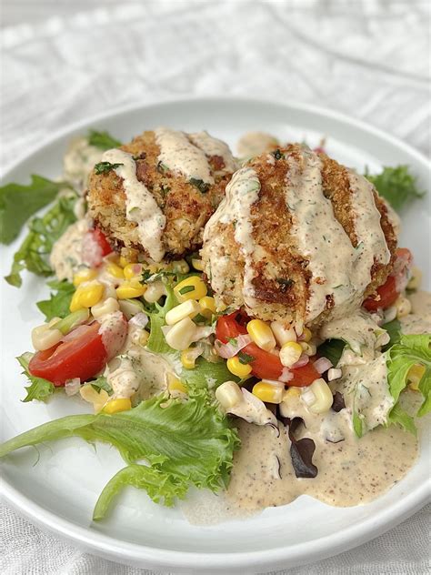 Crab Cakes Tomato Corn Salad The Tiny Fairy