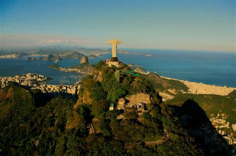 Rio De Janeiro Von Oben Statue Cristo Redentor Auf Dem Berg Corcovado