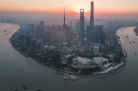 Sunrise in Shanghai, China editorial stock photo. Image of commercial ...