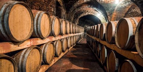 Wine In Wooden Barrels Is Stored Wine Cellar Stock Photo Image Of