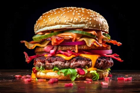 Premium Photo | Generative AI illustration of homemade giant hamburger ...