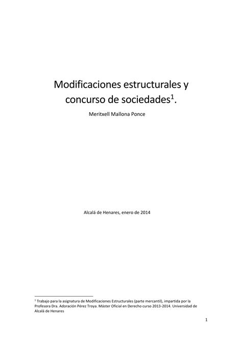 Pdf Modificaciones Estructurales Y Concurso De Sociedades