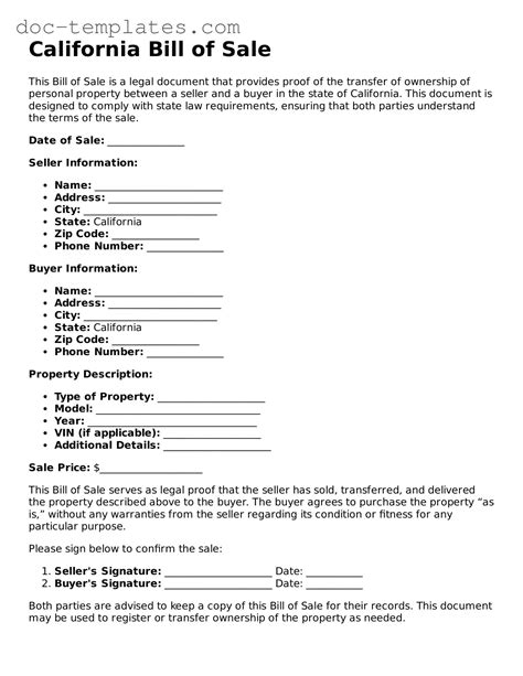Free California Bill of Sale Forms - Printable Template