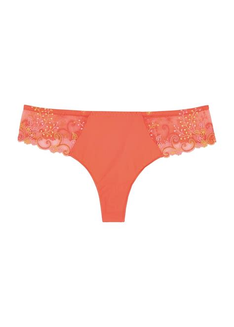 Simone Perele Delice Embroidered Thong In Orange Lyst