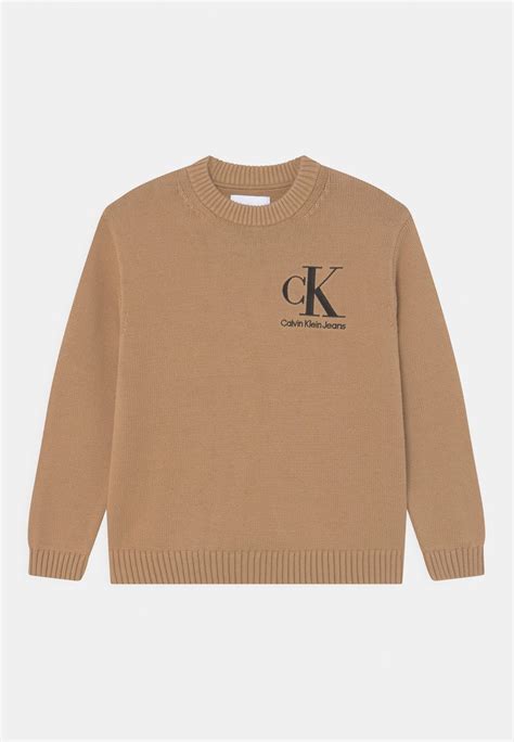 Calvin Klein Jeans Monogram Logo Texture Jumper Timeless Camel