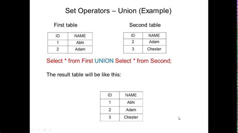 Set Operators In Sql Youtube