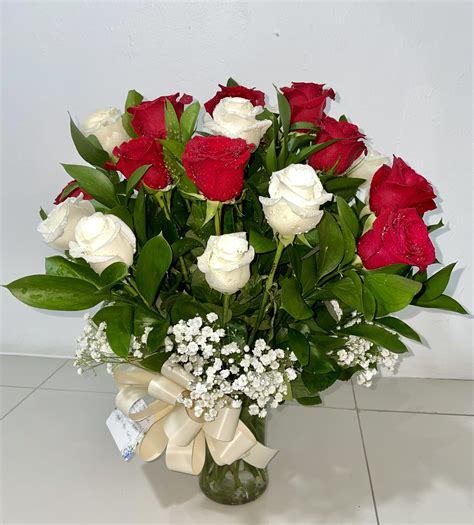 24 Red and White Rose Arrangement - Shields and Shields