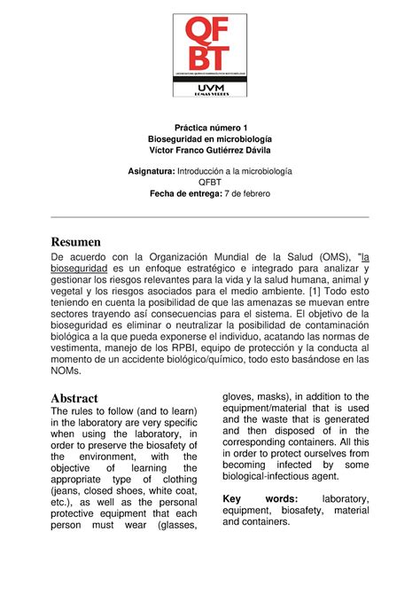 Reporte Pr Ctica Bioseguridad Pr Ctica N Mero Bioseguridad En