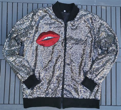 Silver Sequin Jacket With Sequin Red Lips Festival Outfit Etsy