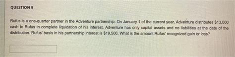 Solved QUESTION 9 Rufus Is A One Quarter Partner In The Chegg