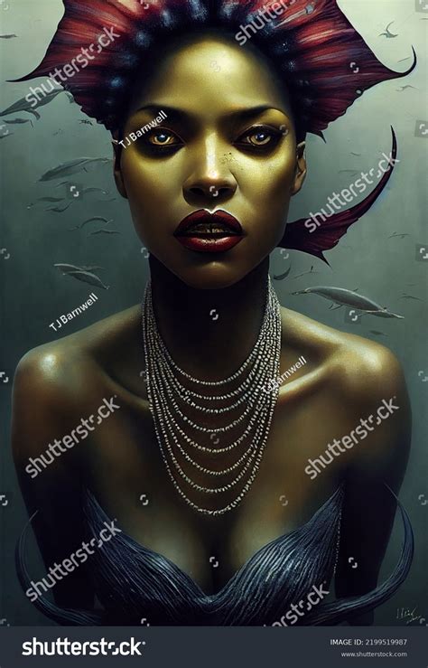 Portrait Vampiric Mermaid Digital Art Character Stock Illustration ...