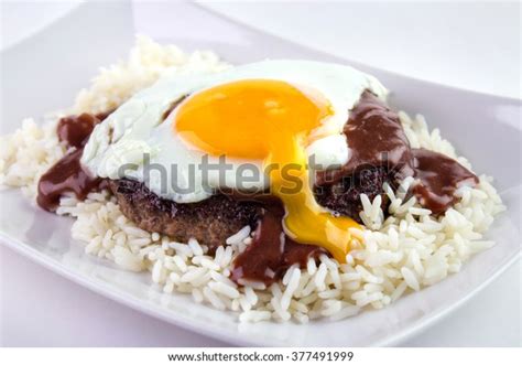 Loco Moco Traditional Hawaiian Cuisine Burger Stock Photo 377491999