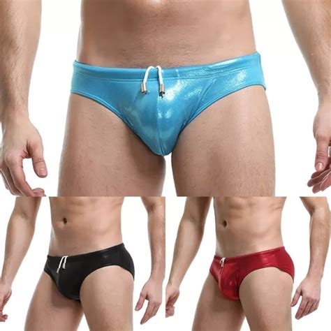 Slip Bikini Sexy Da Uomo Lingerie Finta Pelle Boxer Pantaloncini