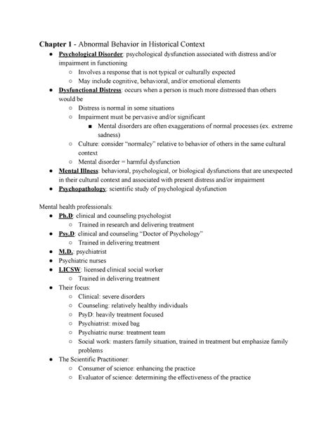 PSY 470 Notes Abnormal Psychology Chapter 1 Abnormal Behavior In