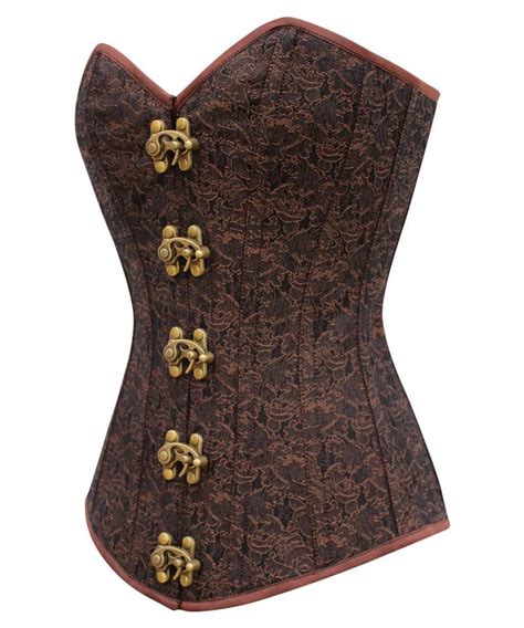 Corset marron avec motifs et baleines en acier élégant steampunk