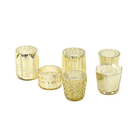 Koyal Wholesale Gold Mixed Glass Candle Holders 6 Pack Mismatched Candle Holders For Candle