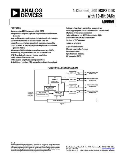 Ad9959 Analog Devices Dacs Hoja De Datos Ficha Técnica Distribuidor