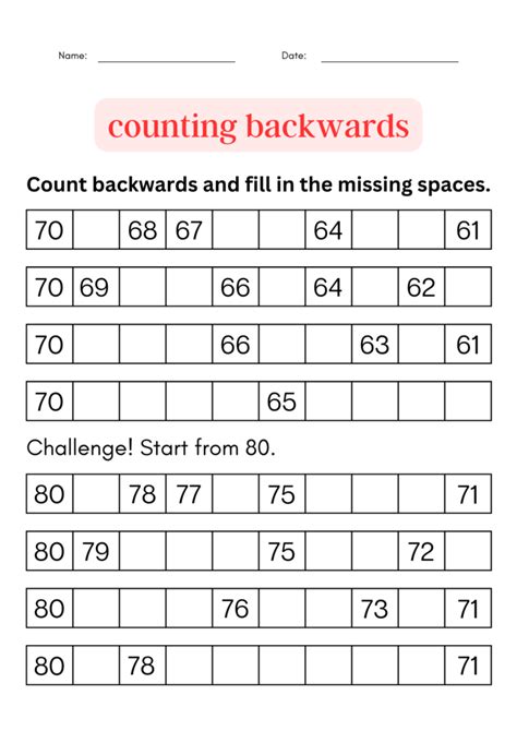 Printable Backward Counting Activities 100 To 1 Worksheet For Grade 1