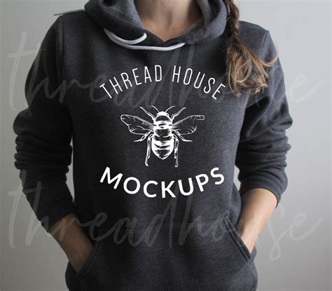 Mockup Hoodie Bella and Canvas 3719 Dark Grey Heather Gray Hooded ...