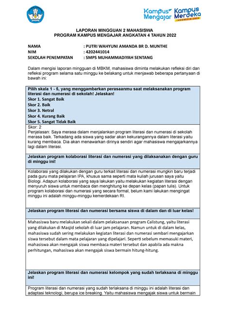 Format Laporan Mingguan Mahasiswa KM 4 1 LAPORAN MINGGUAN 2 MAHASISWA
