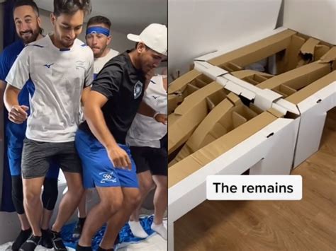 It Takes 9 Olympians To Break One Of The Olympic Villages Cardboard