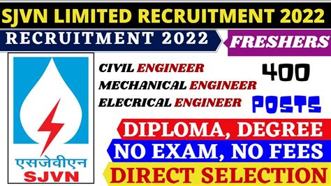 Sjvn Limited Recruitment Diploma Degree Freshers Posts Civil