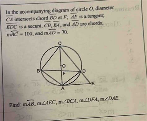 Solved In The Accompanying Diagram Of Circle O Diameter Overline CA