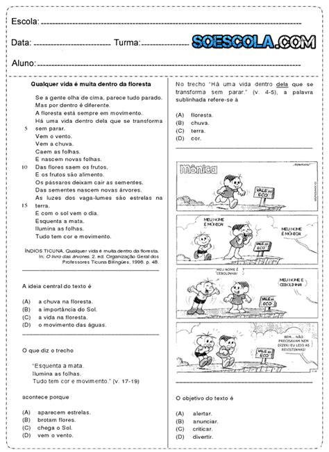 Interpretação De Texto Exercícios Para O 5º Ano — SÓ Escola