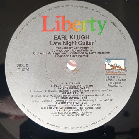 Earl Klugh Late Night Guitar 1981 Vinyl LP Rock Smooth Jazz US