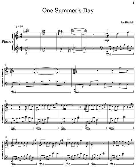 One Summer S Day Sheet Music For Piano