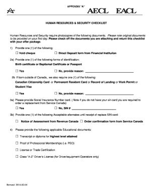 Fillable Online Cnl HUMAN RESOURCES SECURITY CHECKLIST Cnl Fax