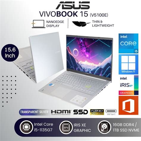 Jual Asus Vivobook V5100e Intel Core I3 1135g7 Ram16gb Ssd1tb Iris Xe