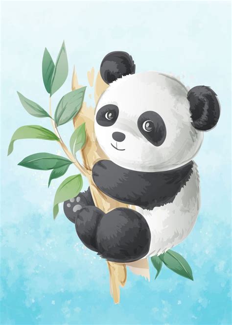 Panda Watercolor Poster Picture Metal Print Paint By Queensy