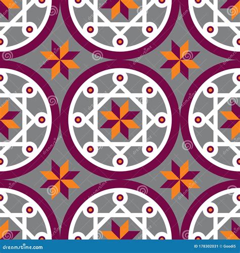 Seamless Geometric Square And Circle Design In Grey Maroon And Orange