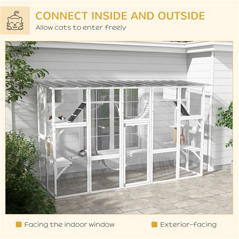 PawHut Wooden Catio Cat Window Box Enclosure Outdoor Shelter with