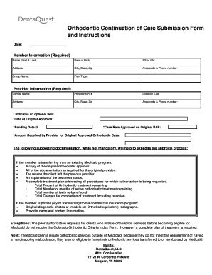 Fillable Online Orthodontic Continuation Of Care Submission Form And