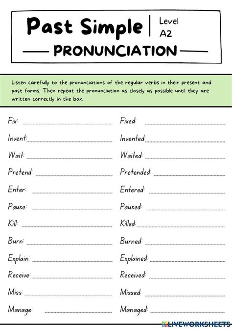 Regular Past Simple Verbs Pronunciation Worksheet Live Worksheets