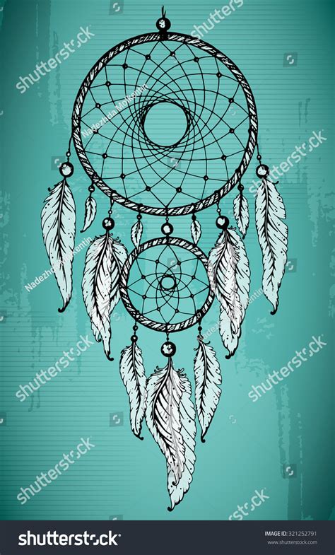 Hand Drawn Dream Catcher Ornamental Feathers Stock Vector 321252791