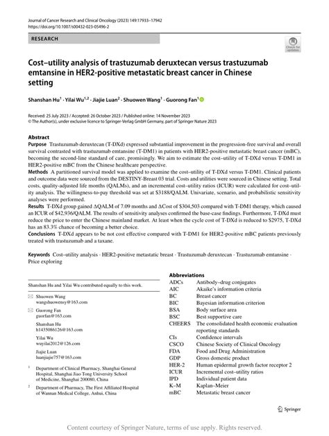 Costutility Analysis Of Trastuzumab Deruxtecan Versus Trastuzumab