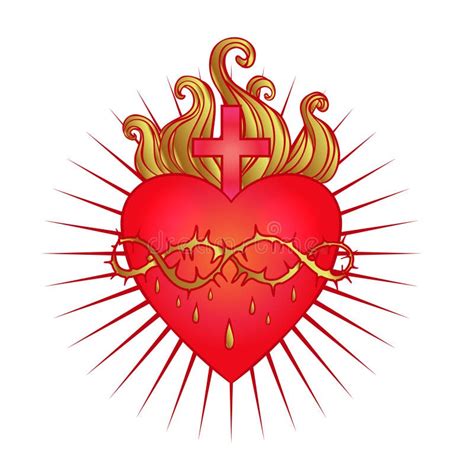 Sacred Heart Of Jesus With Rays Vector Illustration In Red And Stock Vector Illustration Of