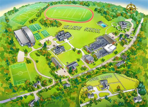 Hillside School MA Campus Map - Illustrated Maps by Rabinky Art, LLC