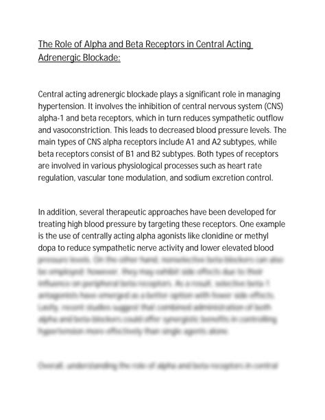 SOLUTION The Role Of Alpha And Beta Receptors In Central Acting