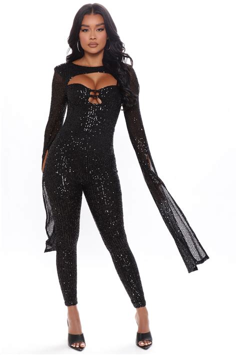 That Glimmer Glow Sequin Jumpsuit Black Fashion Nova Jumpsuits